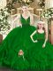 Green Zipper Ball Gown Prom Dress Beading and Ruffles Sleeveless Floor Length