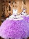 Designer Lilac Ball Gowns Fabric With Rolling Flowers Halter Top Sleeveless Embroidery Floor Length Lace Up Vestidos de Quinceanera