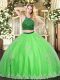 Floor Length Zipper 15 Quinceanera Dress Green for Military Ball and Sweet 16 and Quinceanera with Beading and Appliques