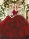 Clearance Floor Length Wine Red Ball Gown Prom Dress Halter Top Sleeveless Zipper