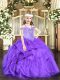 Lavender Sleeveless Floor Length Beading and Ruffles Lace Up Child Pageant Dress