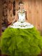 Amazing Olive Green Ball Gowns Embroidery and Ruffles 15th Birthday Dress Lace Up Tulle Sleeveless Floor Length