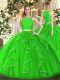 Comfortable Green Sleeveless Lace and Ruffles Floor Length Vestidos de Quinceanera