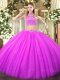 Fabulous Lilac Two Pieces Beading Quinceanera Dresses Backless Tulle Sleeveless Floor Length