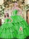 Classical Green Sleeveless Beading and Ruffled Layers Floor Length Sweet 16 Dress