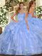 Custom Fit Light Blue Organza Lace Up Sweetheart Sleeveless Floor Length 15th Birthday Dress Ruffles