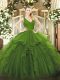 Organza V-neck Sleeveless Backless Beading and Lace and Ruffles Vestidos de Quinceanera in Olive Green