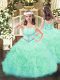 Apple Green Organza Lace Up Straps Sleeveless Floor Length Girls Pageant Dresses Beading and Ruffles and Pick Ups
