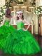 Green Lace Up Straps Beading and Ruffles Pageant Dresses Organza Sleeveless