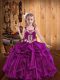 Sweet Fuchsia Sleeveless Embroidery and Ruffles Floor Length Winning Pageant Gowns