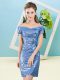 Off The Shoulder Short Sleeves Zipper Homecoming Dress Baby Blue Sequined