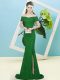 Green Zipper Prom Gown Sequins Short Sleeves Sweep Train