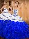 Blue And White Strapless Lace Up Embroidery and Ruffles Sweet 16 Dresses Sleeveless