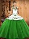 Fancy Halter Top Sleeveless Sweet 16 Dresses Floor Length Embroidery Green Satin and Tulle