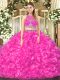Fuchsia Sleeveless Beading and Ruffles Floor Length 15 Quinceanera Dress
