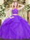 Perfect Tulle Scoop Sleeveless Zipper Beading and Ruffles Ball Gown Prom Dress in Lavender