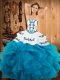 Inexpensive Teal Lace Up Strapless Embroidery and Ruffles 15 Quinceanera Dress Satin and Organza Sleeveless