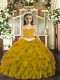 Lovely Sleeveless Lace Up Floor Length Appliques and Ruffles Child Pageant Dress
