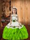 Customized Organza Lace Up Straps Sleeveless Floor Length Kids Pageant Dress Embroidery and Ruffles
