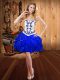 Shining Royal Blue Ball Gowns Embroidery and Ruffles Dress for Prom Lace Up Organza Sleeveless Mini Length