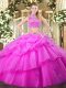 Lilac Backless Vestidos de Quinceanera Beading and Ruffles and Pick Ups Sleeveless Floor Length