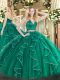 Stylish Dark Green Two Pieces Halter Top Sleeveless Organza Floor Length Zipper Ruffles Sweet 16 Dresses