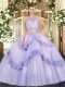 Nice Scoop Sleeveless Quinceanera Gowns Floor Length Beading and Appliques Lavender Tulle