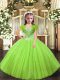 Super Yellow Green Lace Up Straps Beading Little Girls Pageant Dress Tulle Sleeveless
