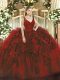 Floor Length Zipper Quinceanera Gowns Wine Red for Sweet 16 and Quinceanera with Beading and Ruffles