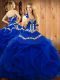 Lovely Blue Quince Ball Gowns Military Ball and Sweet 16 and Quinceanera with Embroidery and Ruffles Sweetheart Sleeveless Lace Up