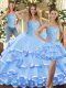 Hot Sale Sweetheart Sleeveless Sweet 16 Dresses Floor Length Beading and Ruffled Layers Baby Blue Tulle