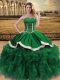 Green Sleeveless Organza Lace Up Ball Gown Prom Dress for Sweet 16 and Quinceanera