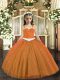 High Quality Rust Red Sleeveless Appliques Floor Length Little Girls Pageant Gowns