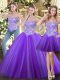 Eggplant Purple Ball Gowns Beading Vestidos de Quinceanera Lace Up Tulle Sleeveless Floor Length