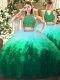 Fantastic Sleeveless Tulle Floor Length Zipper Sweet 16 Dress in Multi-color with Beading and Ruffles