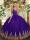 Eggplant Purple V-neck Backless Appliques Sweet 16 Quinceanera Dress Sleeveless