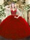 Red Sweet 16 Dress Military Ball and Sweet 16 and Quinceanera with Beading and Ruffles V-neck Sleeveless Zipper