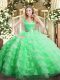 Sophisticated Apple Green Sleeveless Floor Length Ruffled Layers Zipper 15th Birthday Dress
