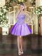 Lavender Sleeveless Mini Length Appliques Lace Up Prom Dress