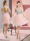 Custom Fit Mini Length Baby Pink Prom Evening Gown Lace Cap Sleeves Beading