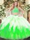 Multi-color Backless 15th Birthday Dress Beading and Ruffles Sleeveless Floor Length