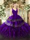 Floor Length Purple Quinceanera Dresses V-neck Sleeveless Backless