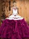 Stylish Embroidery and Ruffles 15 Quinceanera Dress Fuchsia Lace Up Sleeveless Floor Length
