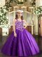 Ball Gowns Pageant Dress for Girls Purple Straps Tulle Sleeveless Floor Length Lace Up