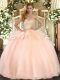 Peach Sleeveless Floor Length Beading and Ruffles Lace Up 15 Quinceanera Dress
