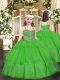 Classical Green Straps Lace Up Beading and Ruffled Layers Pageant Dress for Womens Sleeveless