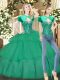 Great Turquoise Ball Gowns Beading and Ruffled Layers Ball Gown Prom Dress Lace Up Tulle Sleeveless Floor Length