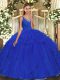 Organza V-neck Sleeveless Backless Ruffles Quinceanera Dresses in Blue