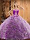 Multi-color Sleeveless With Train Embroidery Lace Up 15th Birthday Dress