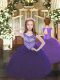Sleeveless Organza Floor Length Lace Up Kids Formal Wear in Purple with Beading and Ruffles
